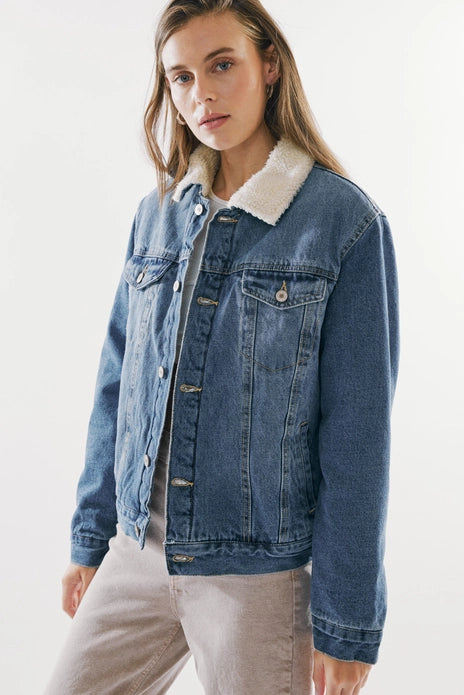 Sherpa-Lined Denim Jacket