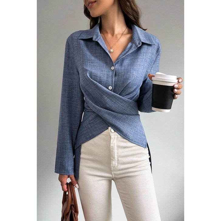 The Emery Draped Button Blouse