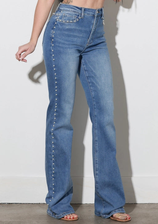 The Luxe Pearl-Studded Flare Jeans