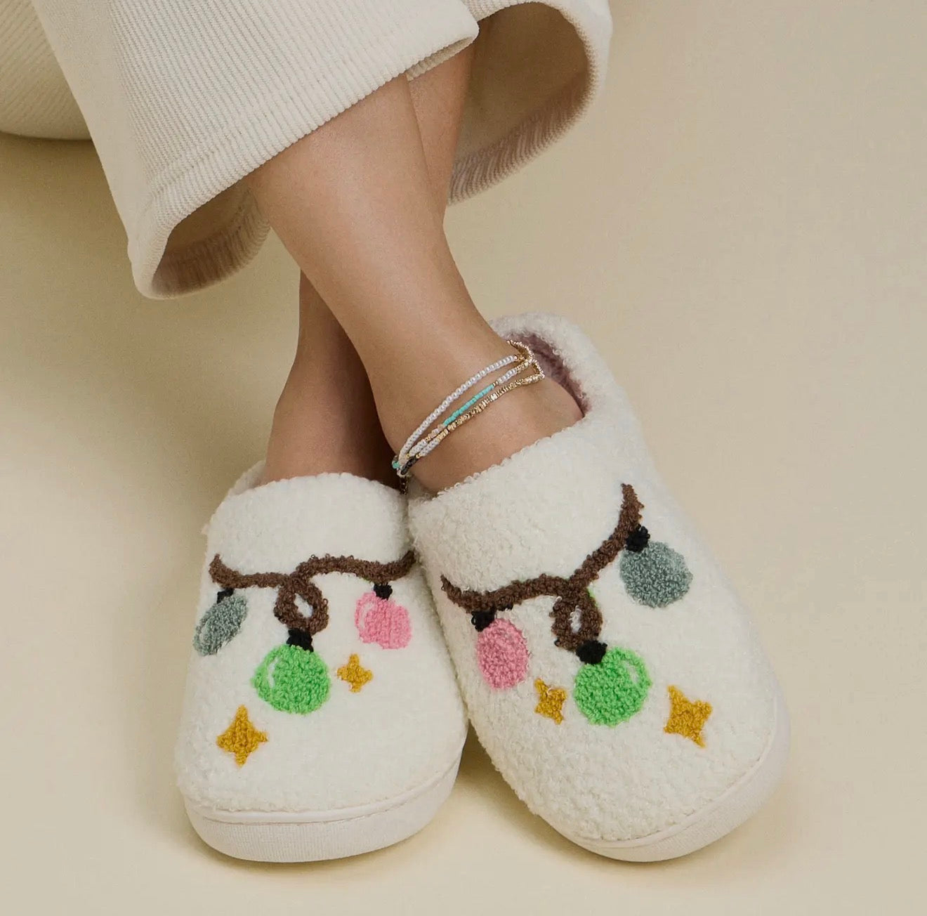 Christmas Lightbulb Cozy Slippers