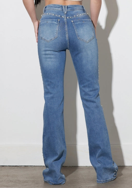 The Luxe Pearl-Studded Flare Jeans