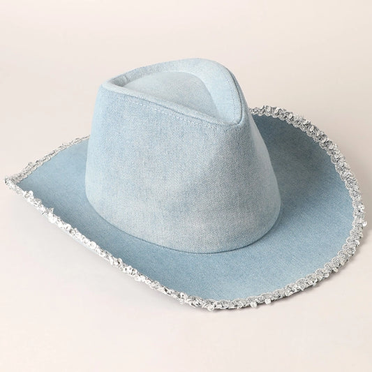 The “Blue Jean Spark” Sequin-Trim Denim Cowgirl Hat