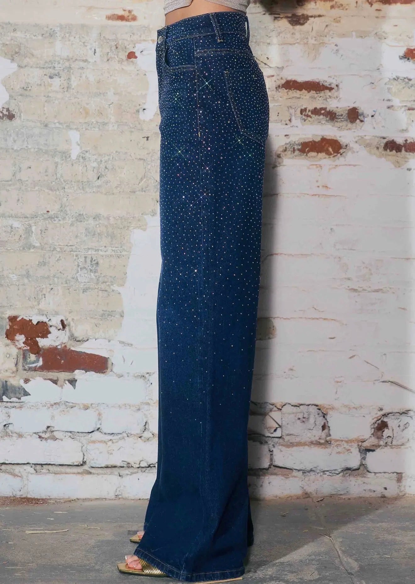 Simply Glam Rhinestone Wide-Leg Jeans
