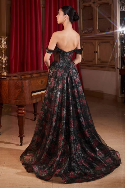 Enchanting Noir Floral Gown