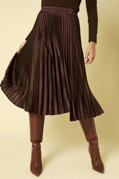 Luxe Chocolate Pleated Midi Skirt