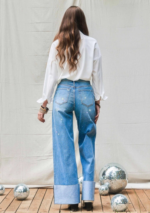 The Astra Rhinestone Wide Leg Jeans