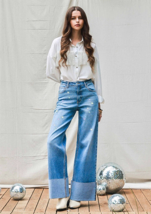 The Astra Rhinestone Wide Leg Jeans