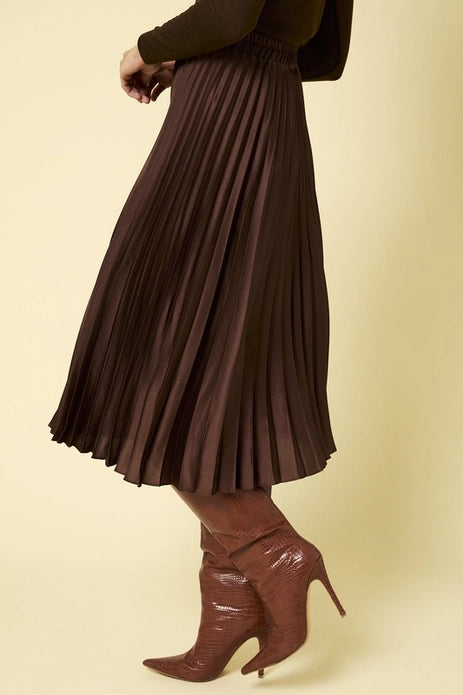 Luxe Chocolate Pleated Midi Skirt