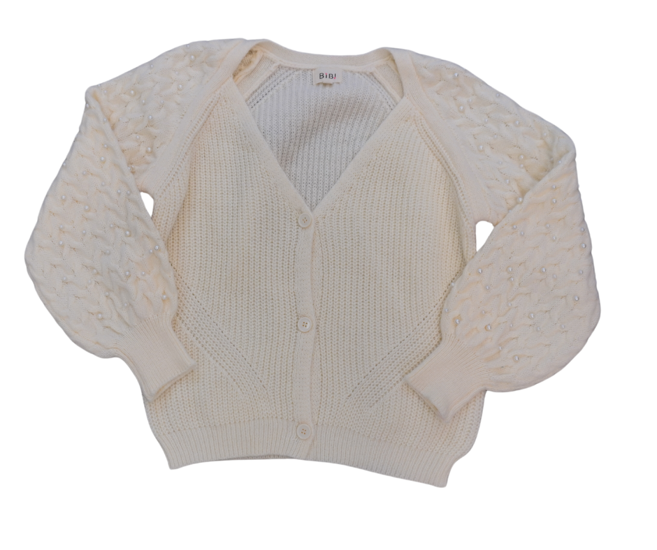 Pearl-Kissed Cable Knit Cardigan