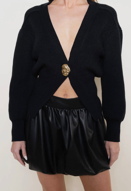 The Chic Noir Gold Accent Cardigan