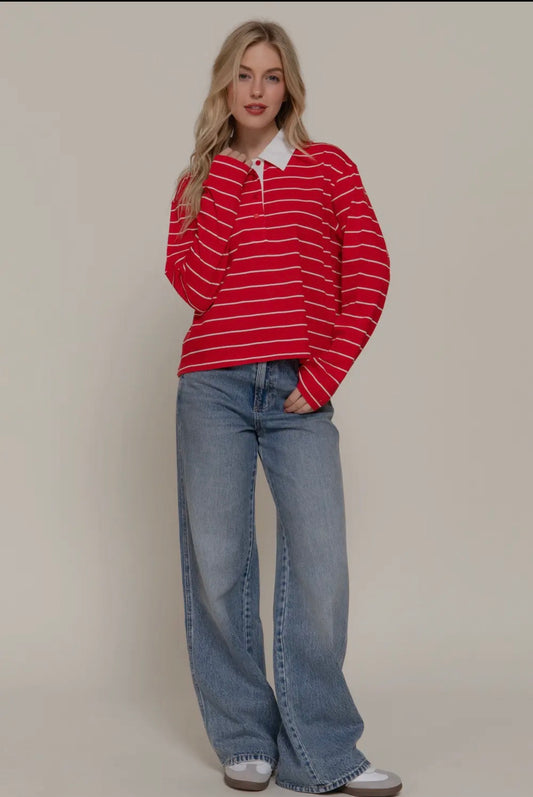 Classic Striped Cotton Polo Top