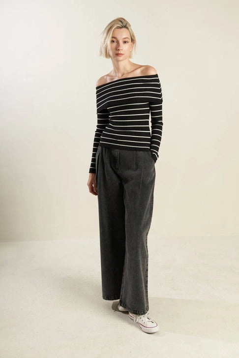 Riviera Off-Shoulder Striped Sweater