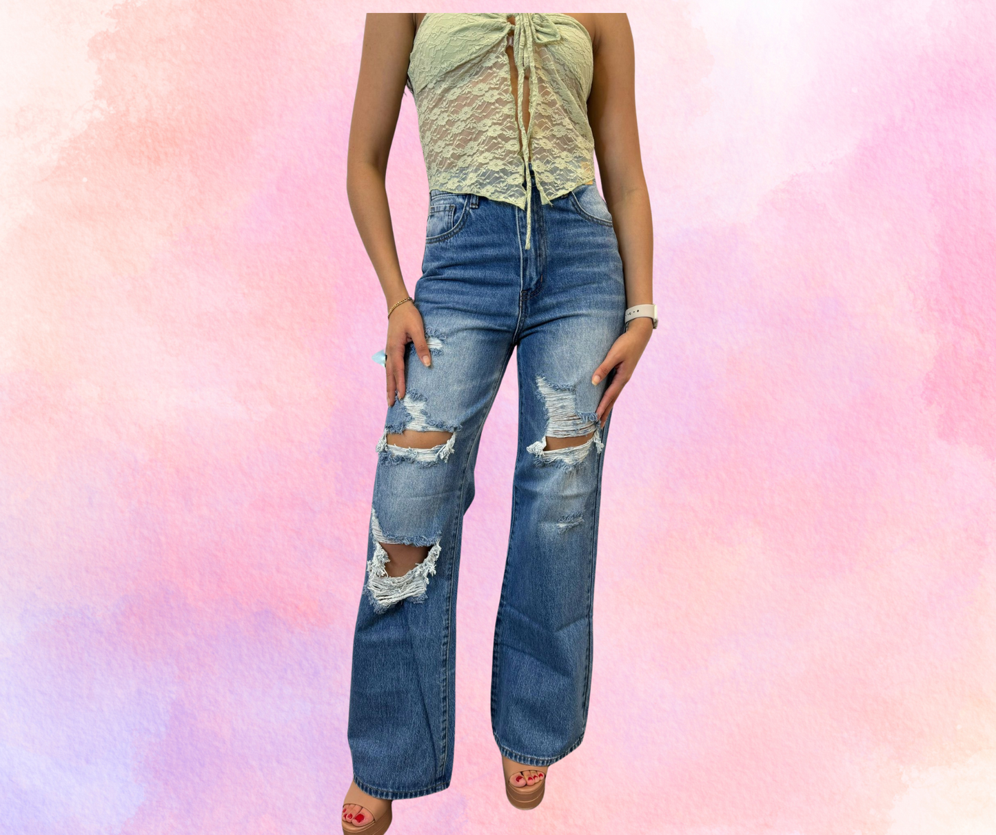 Distressed High-Waisted Jeans