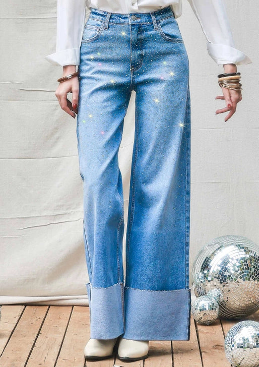 The Astra Rhinestone Wide Leg Jeans