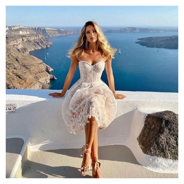 White Strapless Lace Midi Dress for Engagement Parties or Romantic Events Simply You by Jess White Strapless Lace Midi Dress for Engagement Parties or Romantic Events Simply You by Jess
