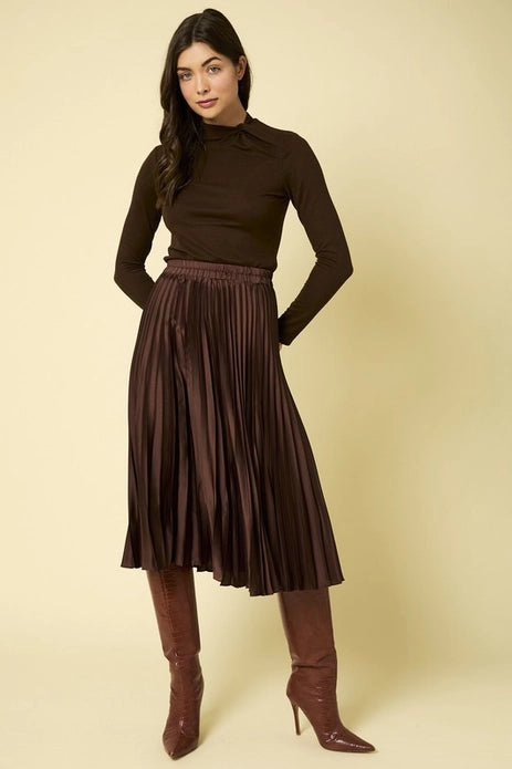 Luxe Chocolate Pleated Midi Skirt