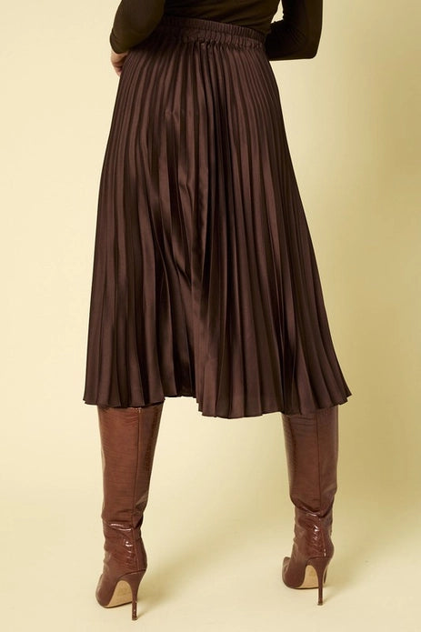 Luxe Chocolate Pleated Midi Skirt