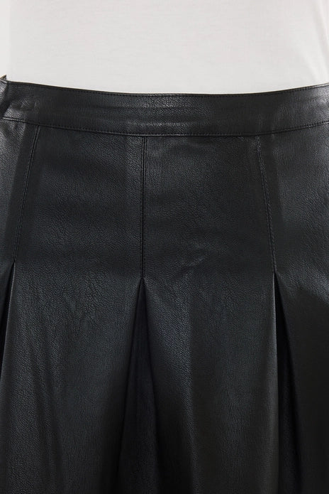 Pleated Faux Leather Skirt