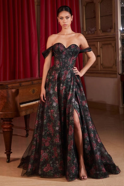 Enchanting Noir Floral Gown