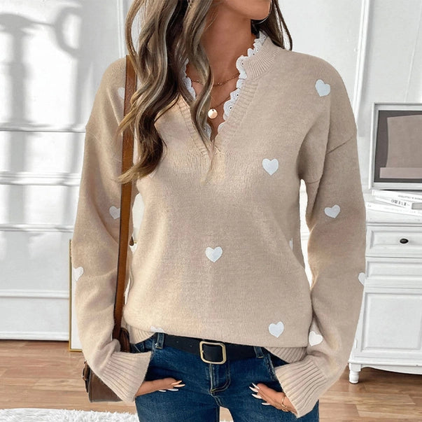 Heartly V-Neck Knit Sweater