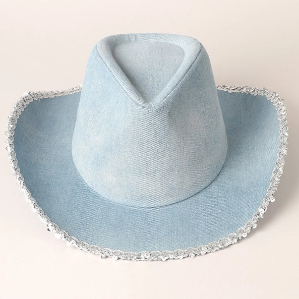 The “Blue Jean Spark” Sequin-Trim Denim Cowgirl Hat