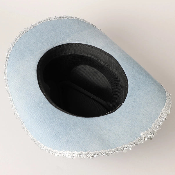 The “Blue Jean Spark” Sequin-Trim Denim Cowgirl Hat