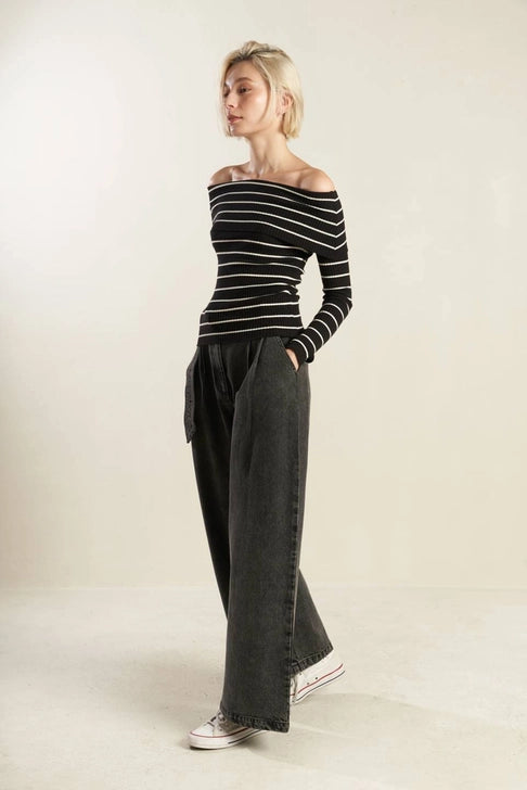 Riviera Off-Shoulder Striped Sweater