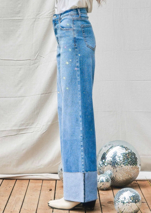 The Astra Rhinestone Wide Leg Jeans