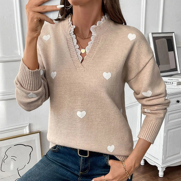 Heartly V-Neck Knit Sweater