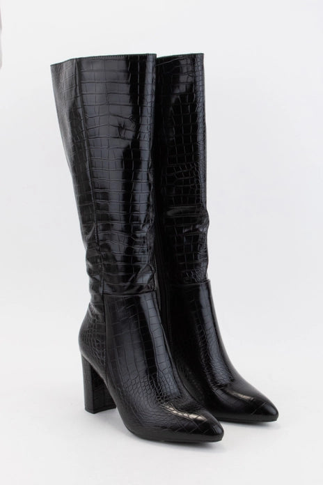 Martha Pointed-Toe Croc Pattern Riding Boots