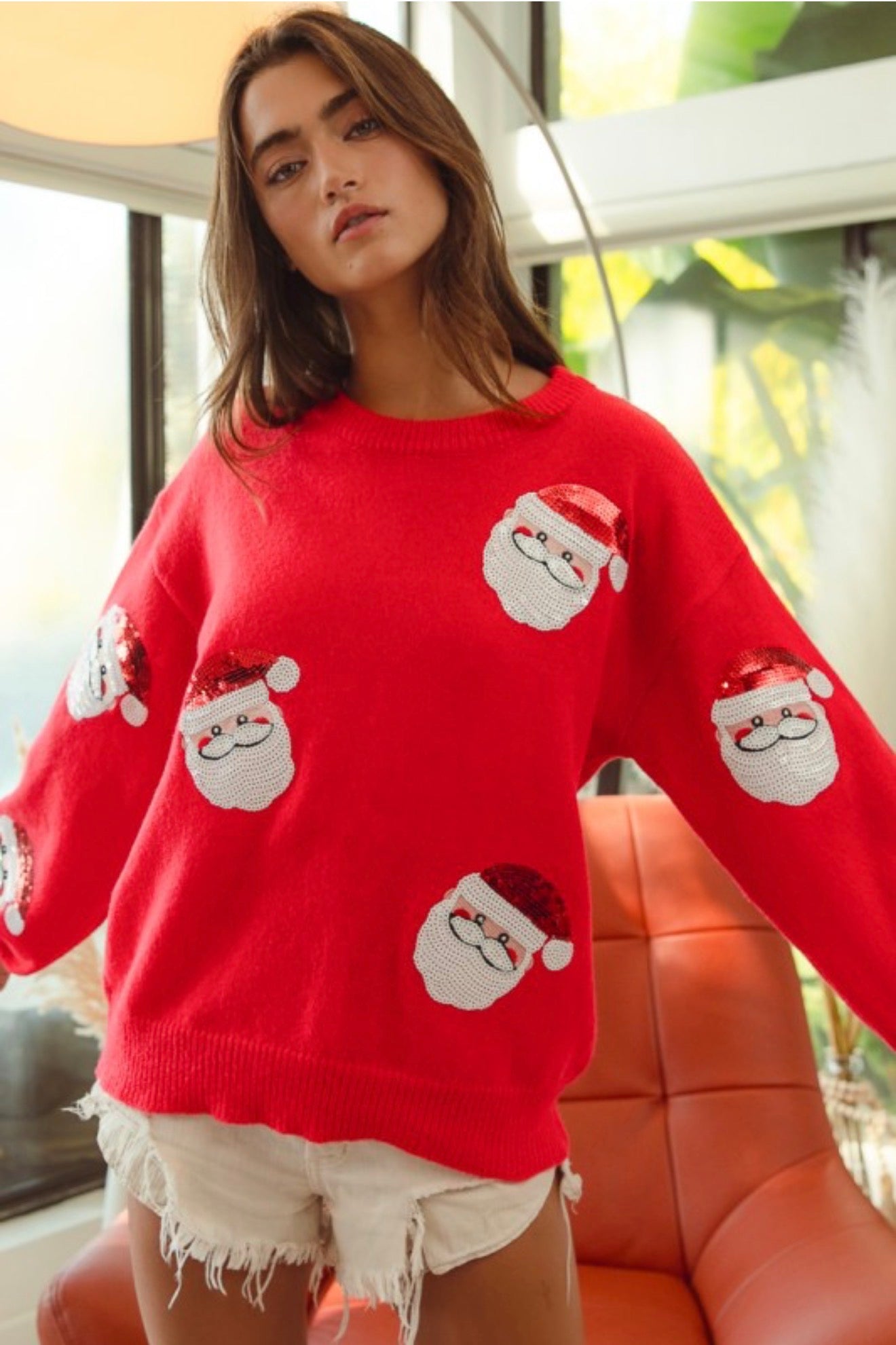 Sequin Santa Patches Sweater – Christmas Pullover