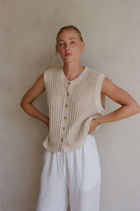 Textured Knit Button-Front Vest