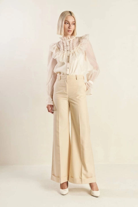 Ivory Elegance Wide-Leg Trousers