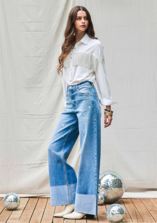 The Astra Rhinestone Wide Leg Jeans