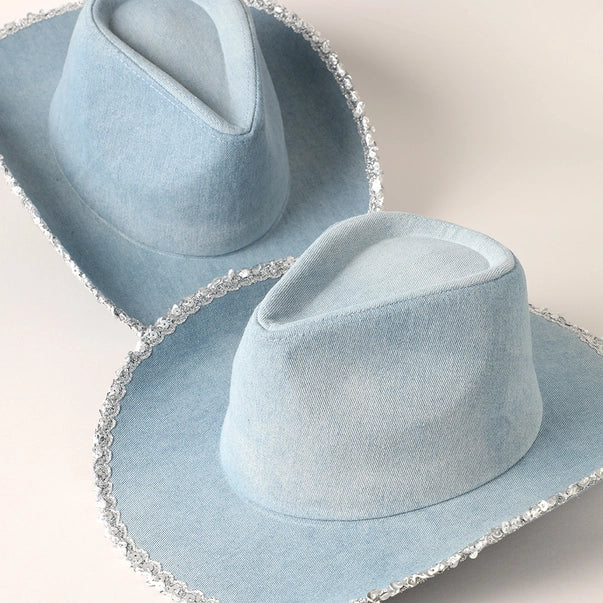 The “Blue Jean Spark” Sequin-Trim Denim Cowgirl Hat