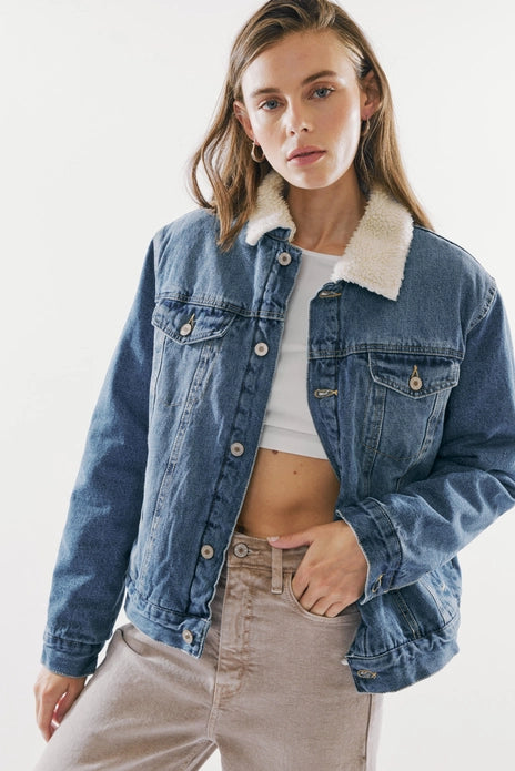 Sherpa-Lined Denim Jacket