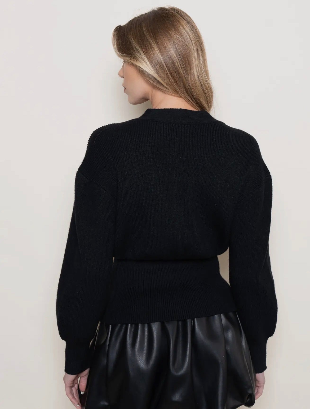 The Chic Noir Gold Accent Cardigan