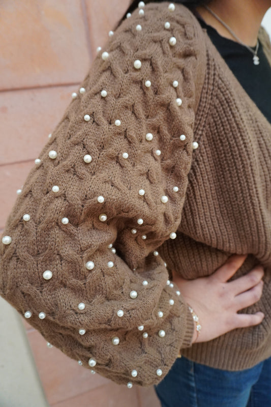 Pearl-Kissed Cable Knit Cardigan