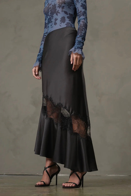 Midnight Lace Satin Skirt
