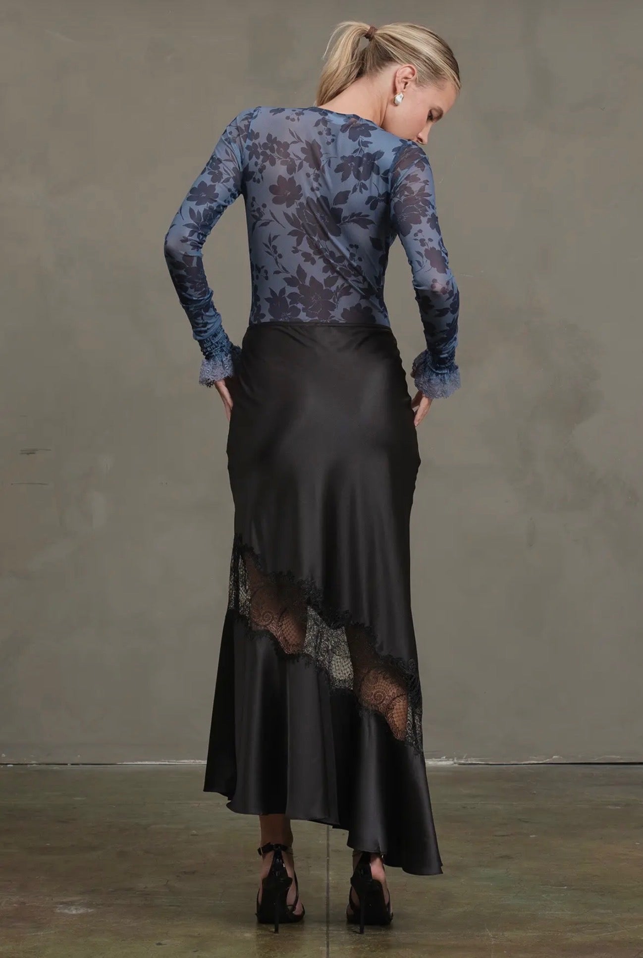 Midnight Lace Satin Skirt