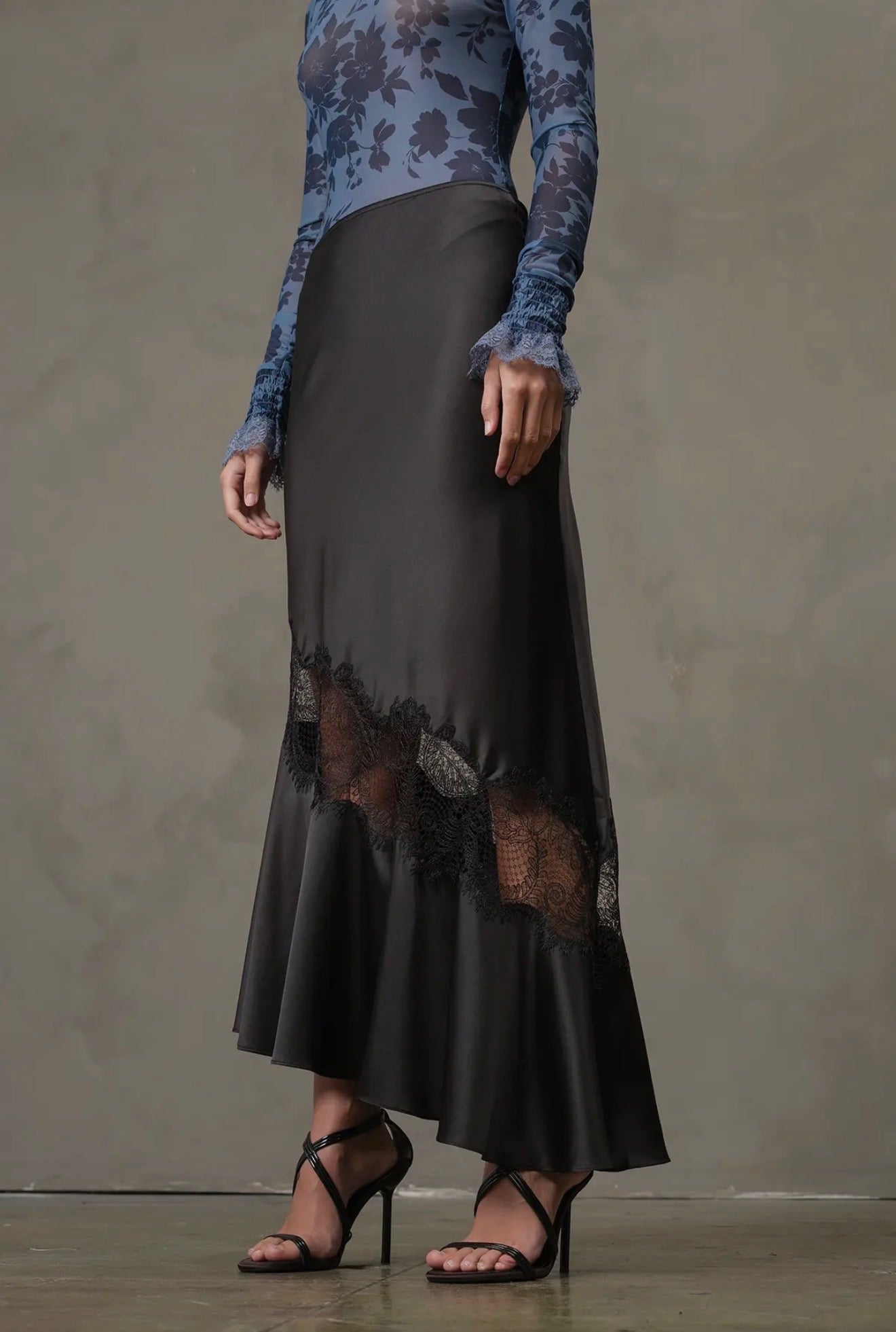 Midnight Lace Satin Skirt