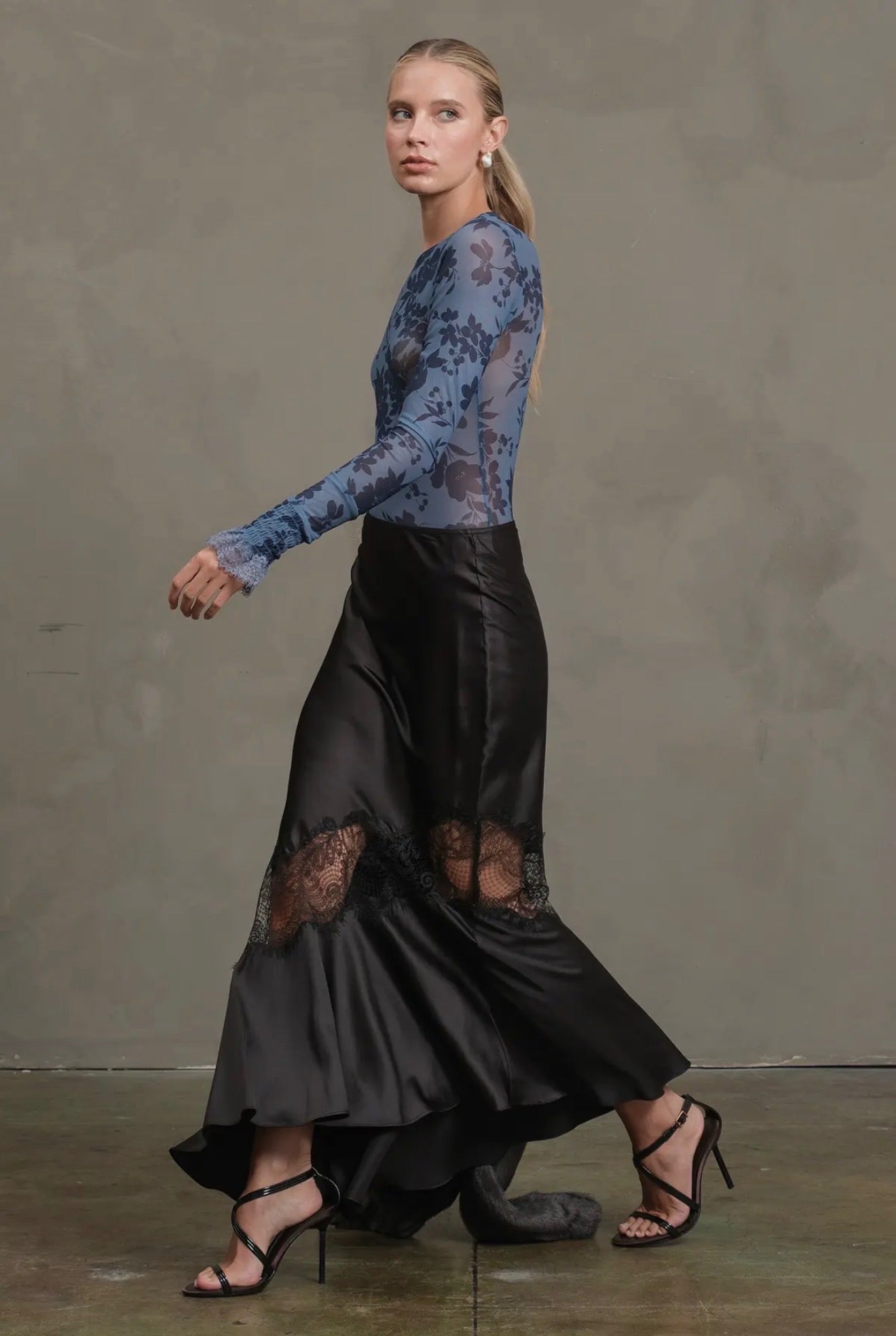 Midnight Lace Satin Skirt