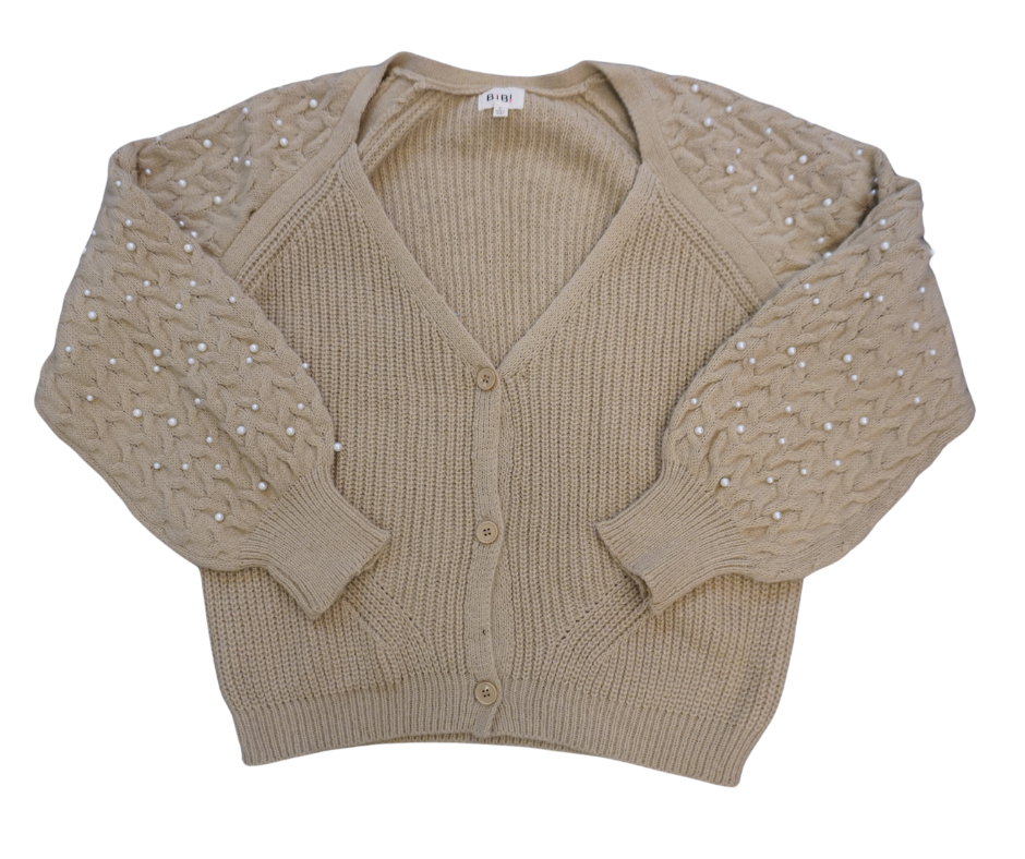 Pearl-Kissed Cable Knit Cardigan