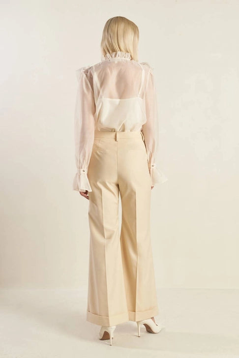 Ivory Elegance Wide-Leg Trousers