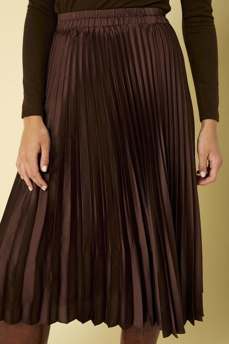 Luxe Chocolate Pleated Midi Skirt