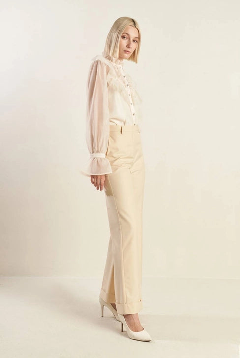 Ivory Elegance Wide-Leg Trousers