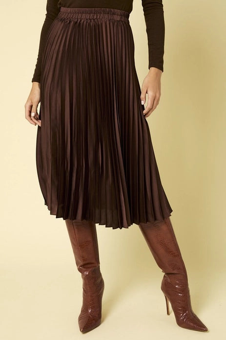 Luxe Chocolate Pleated Midi Skirt