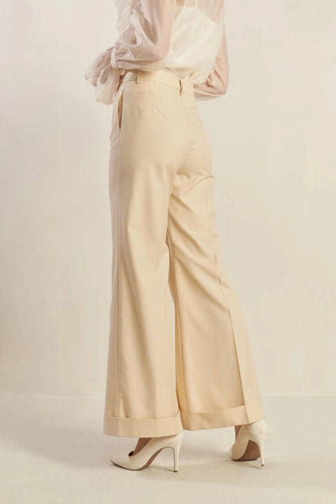 Ivory Elegance Wide-Leg Trousers