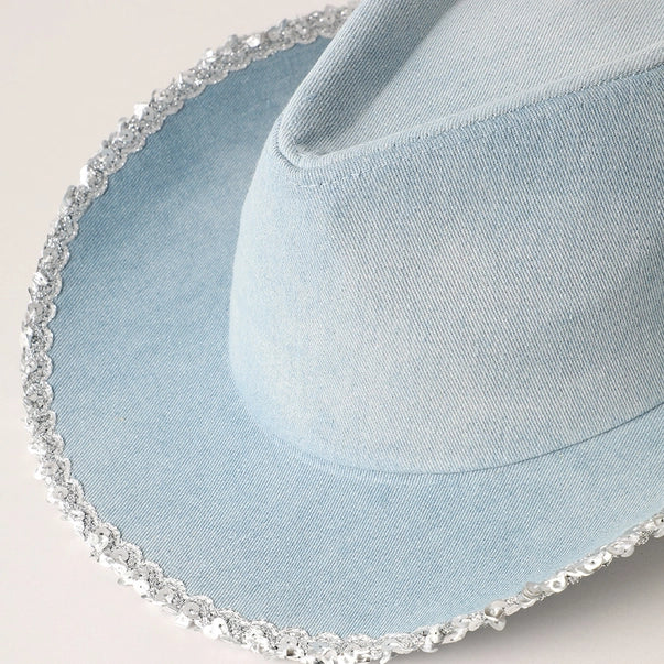 The “Blue Jean Spark” Sequin-Trim Denim Cowgirl Hat