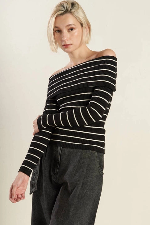 Riviera Off-Shoulder Striped Sweater